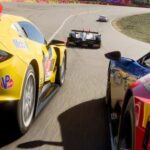 Multiple sports cars on a race track in one of the best racing games, Forza Motorsport.