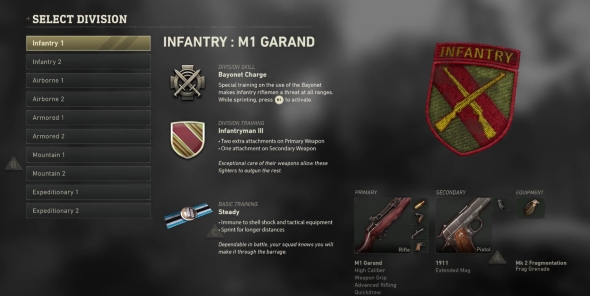 Call of Duty: WWII Divisions classes Infantry