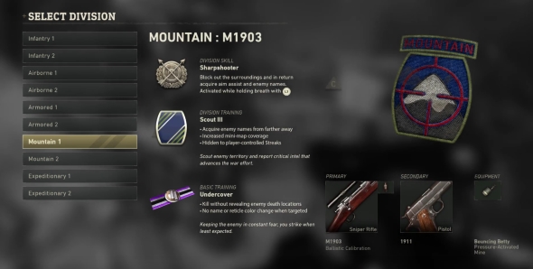 Call of Duty: WWII Divisions classes Mountain