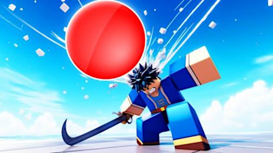 Death Ball codes - a long samurai swipes at a giant red ball.