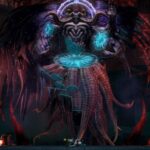 The Zodiark boss fight in FFXIV Endwalker: A giant stone god, glowing with blue magic