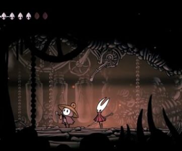 Hollow Knight Silksong: an insect-like creature runs though a dark cave