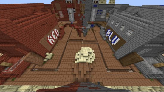 Best Minecraft maps - a red and blue building in the Team Fortress 2 map.