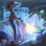 Overwatch 2 Lifeweaver: Lifeweaver dressed in a scientist's coat as well as a shirt and tie, standing in a Vishtar laboratory as he manipulates his Biolight technology.