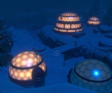 Raft Temperance walkthrough: a raised view of the lit igloos for the puzzle