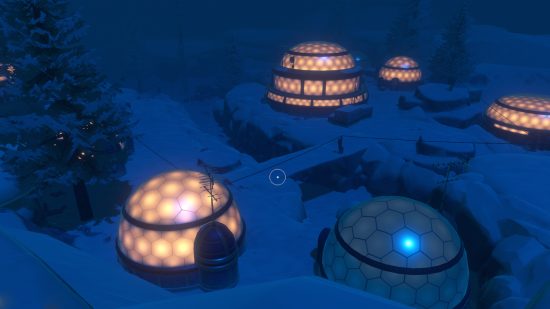 Raft Temperance walkthrough: a raised view of the lit igloos for the puzzle