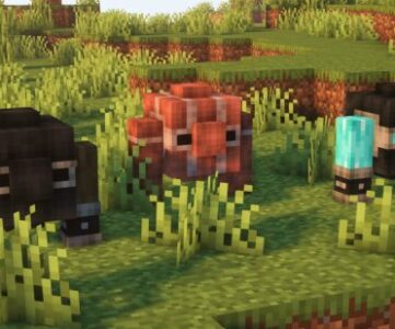 Three cobblestone golems from Max's Miny Golems, one of the best Minecraft mods, stand in the sunlight.