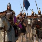 Best Bannerlord companions - the leader of a cavalry squad riding their armoured horses across the desert.