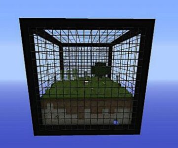 Best Minecraft maps - BiomeBox shows a small bit of land inside a steel cage suspended in the air.