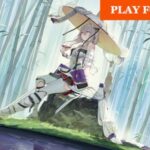 Best anime games: a woman with an umbrella sitting in a forest.