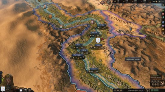 Best CK3 mods: The pharoah overlooks his territory across the Nile in the Crusader Kings 3 mod, The Bronze Age: Maryannu