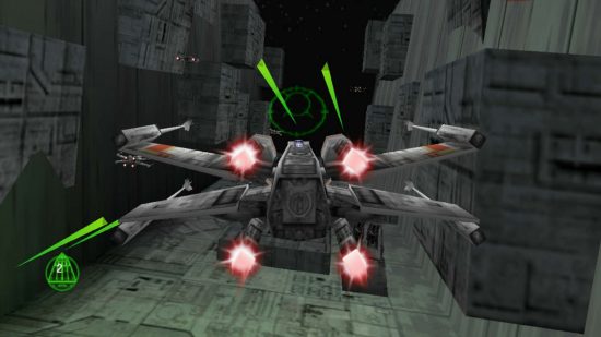 Best Star Wars games on PC: a X-shaped space ship pilots through a narrow trench