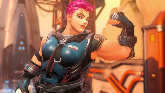 Overwatch 2 best tank heroes: Zarya flexing her arm muscles