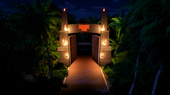 Jurassic Park entrance planet coaster