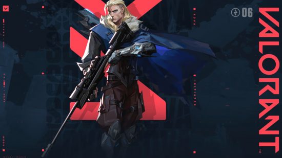 Valorant tier list: blonde-haired Sova stands with their cape flowing behind them, a rifle held between both hands.